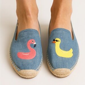 SOLUDOS X MARY MATSON Rubber Duckie & Flamingo ESPADRILLES Size 8.5 slip ons